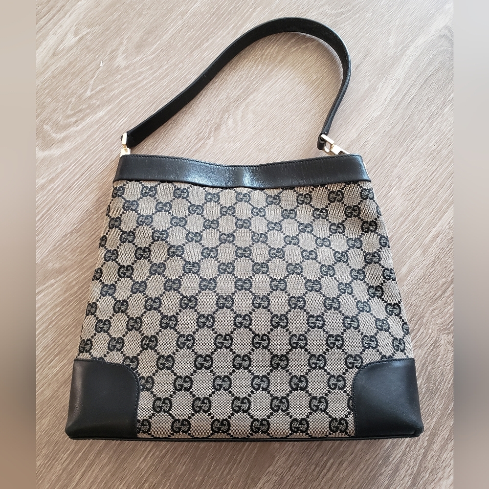 Gucci Monogram Shoulder Bag In Tan/ Black